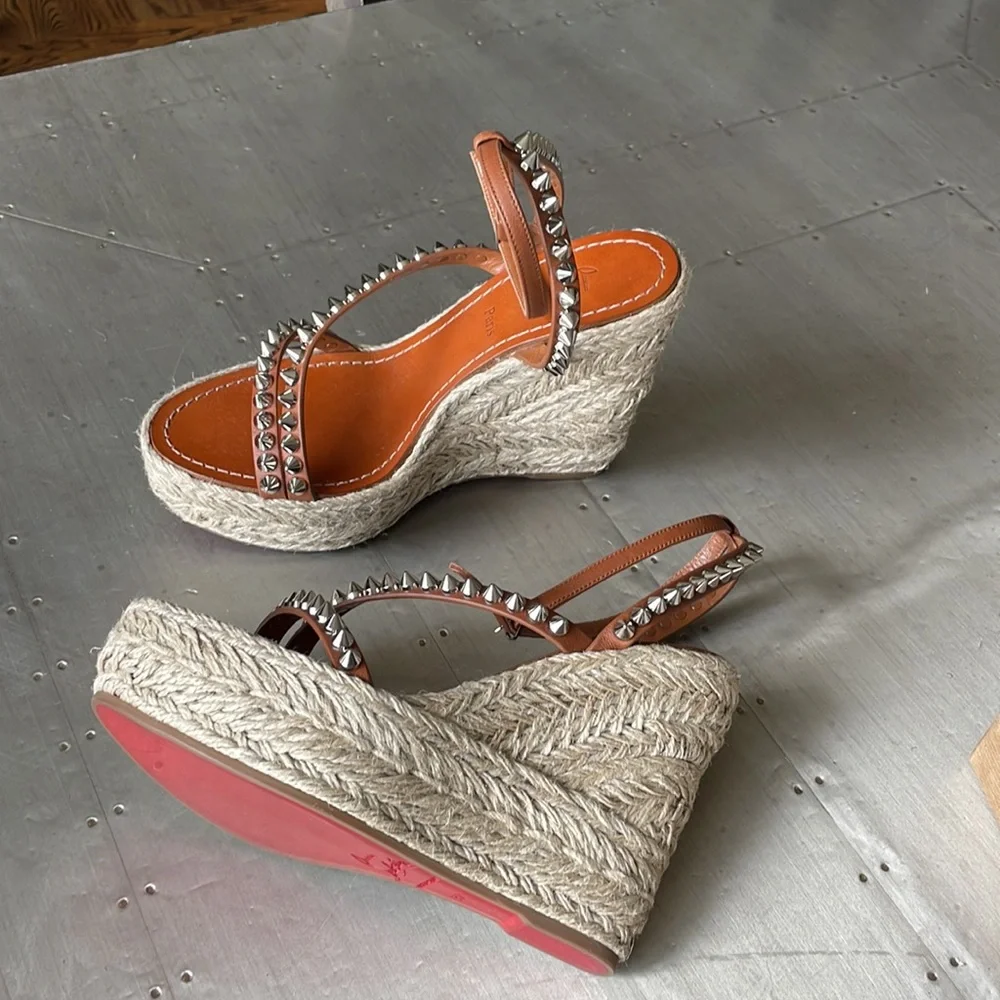 Christian Louboutin mafaldina Zeppa 120mm wedge espadrille sandal cuoio brown 39 - Picture 6 of 13